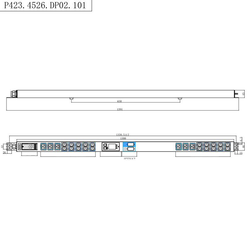 Giá đỡ thông minh TCP/IP PDU 26 Ổ cắm IEC C13 /C19 1.5U Bộ ngắt mạch từ chất lỏng dọc