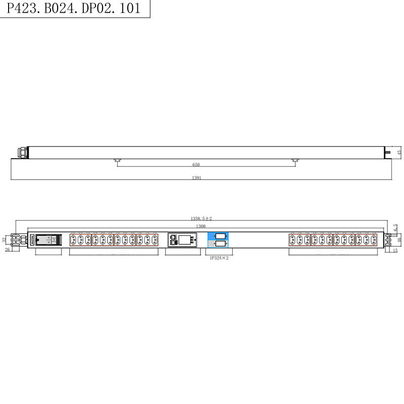 Ổ cắm Brazil 24 cửa hàng Bộ ngắt mạch từ chất lỏng 1.5U Giá đỡ thông minh TCP/IP dọc PDU