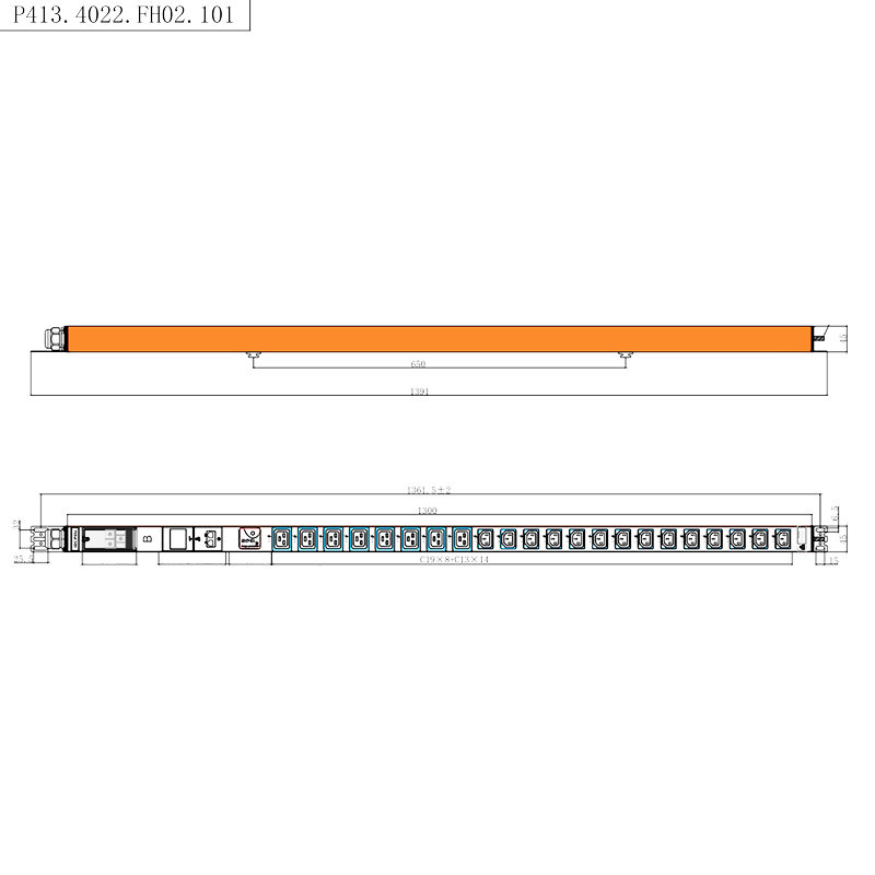 22 Ổ cắm IEC C13 IEC C19 1.5U Bảo vệ chống sét PDU Cài đặt dọc Giá đỡ được trang bị đồng hồ đo RS485 có thể thay thế nóng PDU