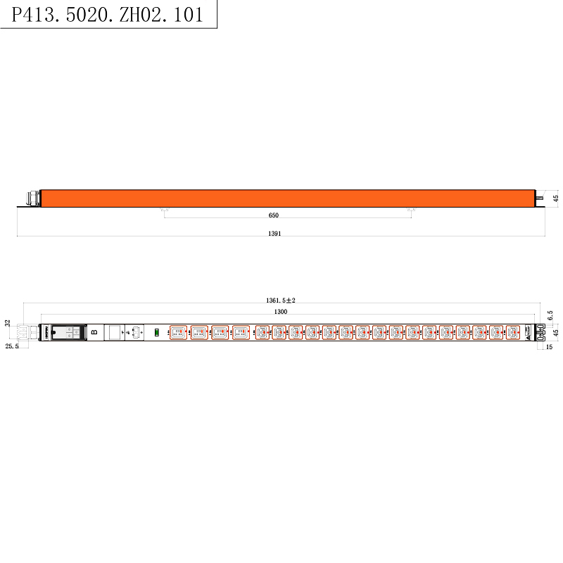 20 Ổ cắm IEC C13 IEC C19 Ổ cắm có thể khóa 1U Đèn báo có thể tráo đổi nóng Dọc RS485 Giá đo PDU