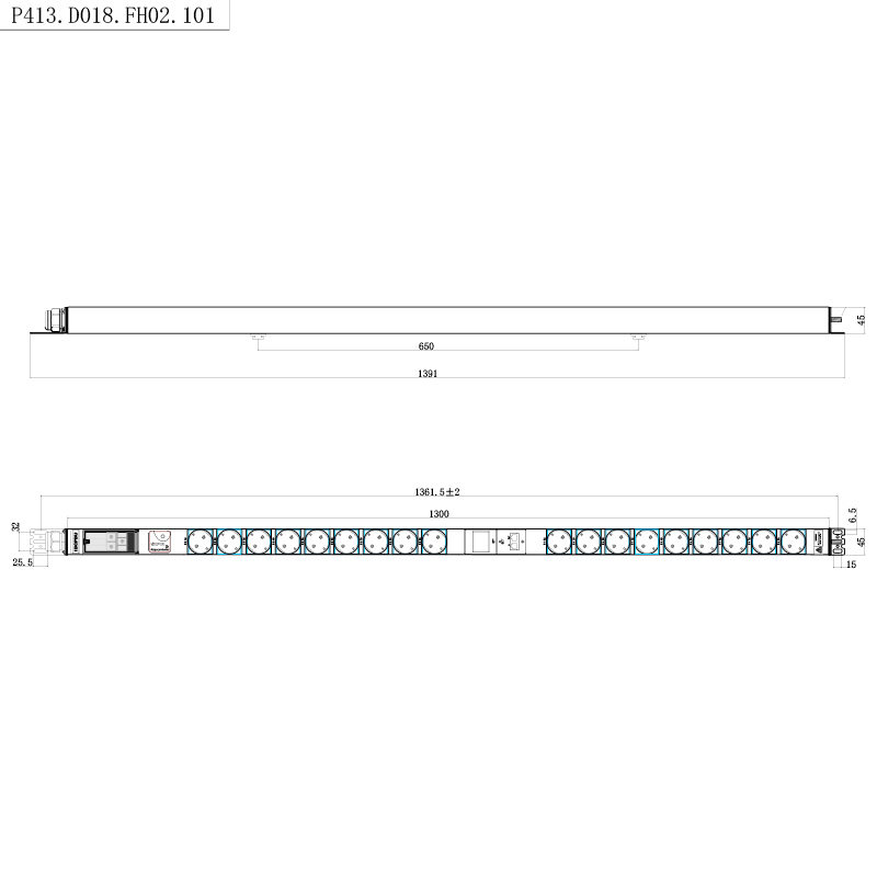 18 Cửa hàng Đức Bảo vệ chống sét 1U PDU có thể thay thế nóng RS485 Metered Rack