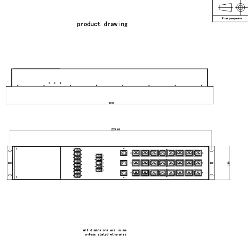 Máy cắt dọc 3 pha 27 ổ cắm C13 C19 Pdu