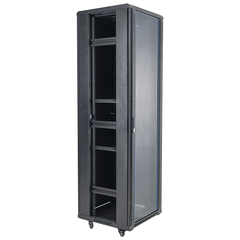 Tủ rack máy chủ cửa kính đơn phía trước/cửa sau mù 18U-42U màu đen