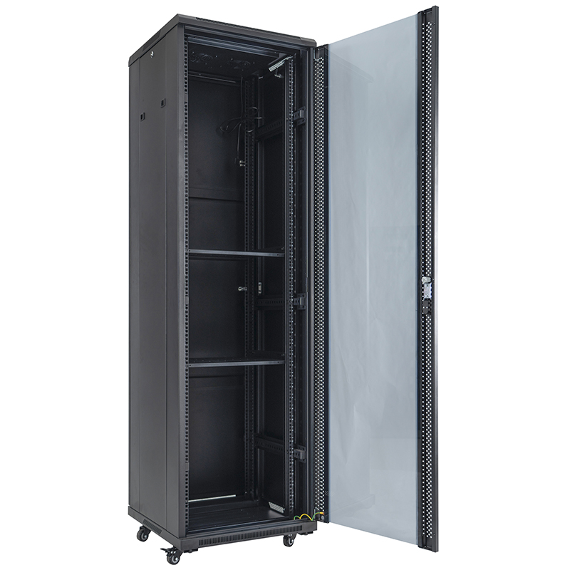 Tủ rack máy chủ cửa kính đơn phía trước/cửa sau mù 18U-42U màu đen