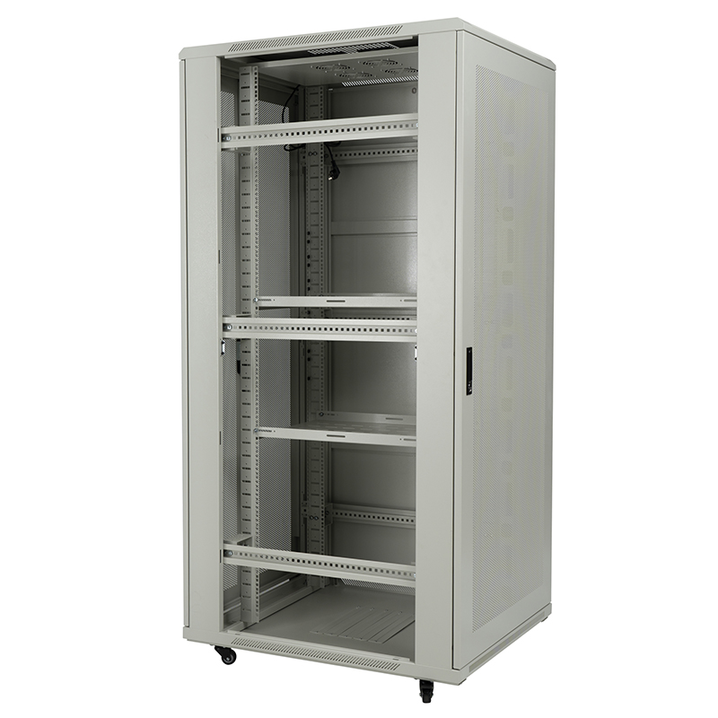 Tủ rack máy chủ cửa đơn đục lỗ phía trước/cửa đôi đục lỗ phía sau 18U-42U màu xám